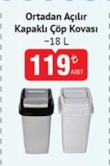 Ortadan Açılır Kapaklı Çöp Kovası 18 L