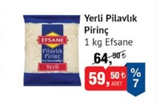 Yerli Pilavlık Pirinç 1 Kg Efsane
