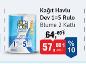 Kağıt Havlu Dev 1=5 Rulo Blume 2 Katlı