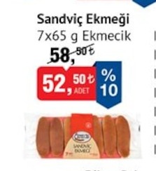 Sandviç Ekmeği 7X65 G Ekmecik