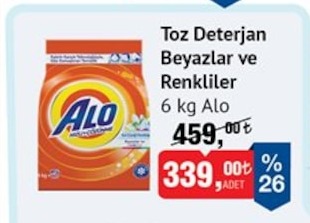 Toz Deterjan Beyazlar Ve Renkliler 6 Kg Alo
