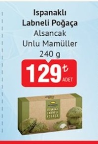 Ispanaklı Labneli Poğaça Alsancak Unlu Mamüller 240 G
