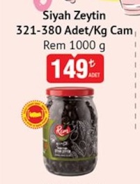 Siyah Zeytin 321-380 Adet/Kg Cam Rem 1000 G