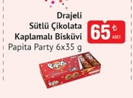 Drajeli Sütlü Çikolata Kaplamalı Bisküvi Papita Party 6X35 G