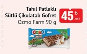 Tahıl Patlaklı Sütlü Çikolatalı Gofret Ozmo Farm 90 G