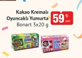 Kakao Kremalı Oyuncaklı Yumurta Bonart 3X20 G