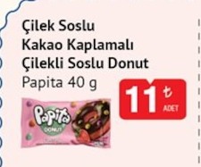 Çilek Soslu Kakao Kaplamalı Çilekli Soslu Donut Papita 40 G