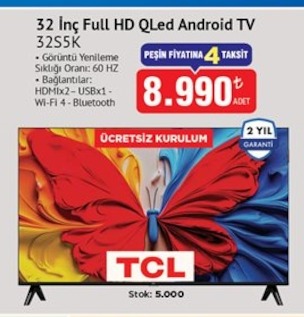 Tcl 32 İnç Full Hd Qled Android Tv 32S5K