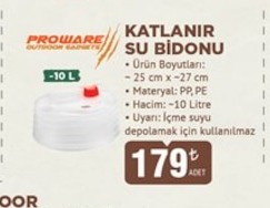 Proware Katlanir Su Bidonu -10 L