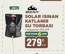 Mounty Solar Isınan Katlanır Su Torbası 20 L