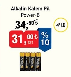 Power-B Alkalin Kalem Pil 4'Lü Set