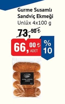 Gürme Susamlı Sandviç Ekmeği Ünlüx 4X100 G
