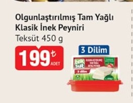 Olgunlaştırılmış Tam Yağlı Klasik İnek Peyniri Teksüt 450 G