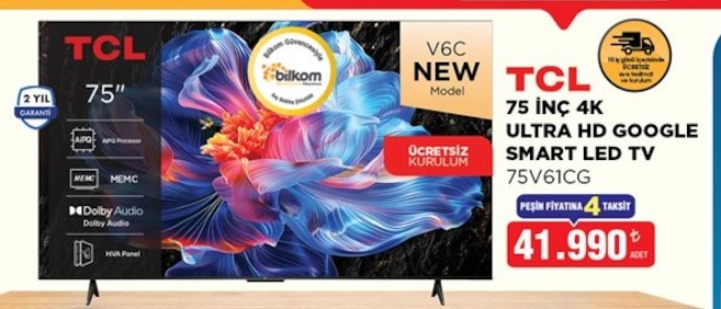 Tcl 75 İnç 4K Ultra Hd Google Smart Led Tv