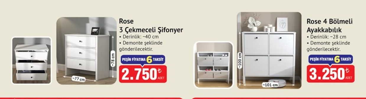 Rose 3 Çekmeceli Şifonyer