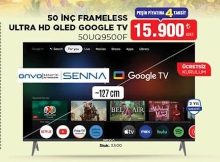 50 Inç Frameless Ultra Hd Qled Google Tv 50Uq9500F