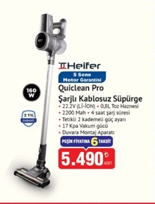Heifer Quiclean Pro Şarjlı Kablosuz Süpürge