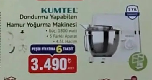 Kumtel Dondurma Yapabilen Hamur Yoğurma Makinesi