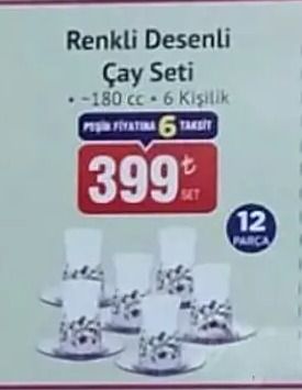 Renkli Desenli Çay Seti 180Cc 6 Kişilik