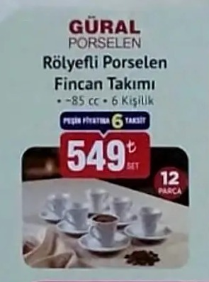 Gural Porselen Rolyefli Porselen Fincan Takımı 85Cc 6 Kişilik