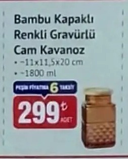 Bambu Kapaklı Renkli Gravürlü Cam Kavanoz 1800 Ml