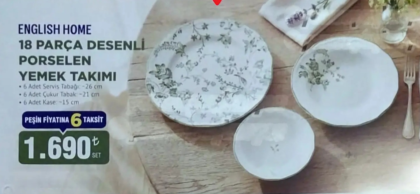 English Home 18 Parça Desenli Porselen Yemek Takımı