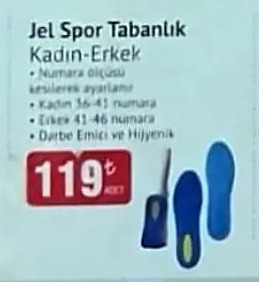 Jel Spor Tabanlık Kadın-Erkek Numara Ölçüsü Kesilerek Ayarlanır