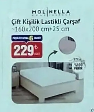 Molinella Çift Kişilik Lastikli Çarşaf 160X200Cm+25Cm