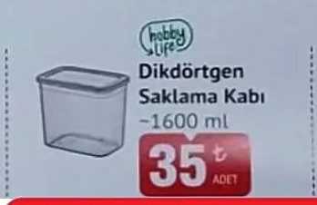 Hobby Life Dikdörtgen Saklama Kabı - 1600 Ml
