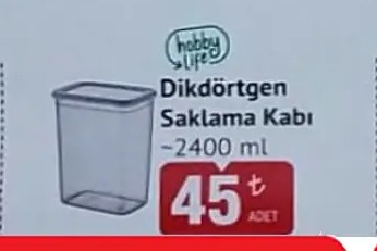 Hobby Life Dikdörtgen Saklama Kabı ~2400 Ml