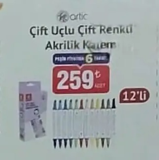 Artic Çift Uçlu Çift Renkli Akrilik Kalem 12 Li