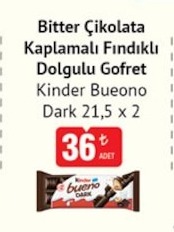 Kinder Bueno Dark Gofret Bitter Çikolata Kaplamalı Fındıklı Dolgulu 21.5 X 2