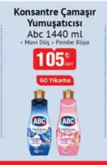 Abc Konsantre Çamaşır Yumuşatıcısı 1440 Ml - Mavi Duş - Pembe Rüya