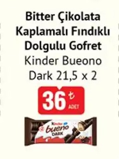 Kinder Bueno Dark Bitter Çikolata Kaplamalı Fındıklı Dolgulu Gofret 21.5 X 2 Adet