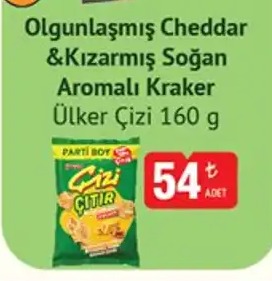 Ülker Çizi Olgunlaşmış Cheddar & Kızarmış Soğan Aromalı Kraker 160G