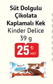 Süt Dolgulu Çikolata Kaplamalı Kek Kinder Delice 39G