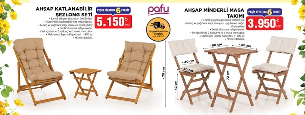 Ahşap Katlanabilir Sezlong Seti