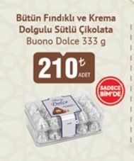 Buono Dolce Bütün Fındıklı Ve Krema Dolgulu Sütlü Çikolata 333G