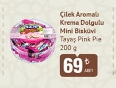 Tayas Pink Pie Çilek Aromalı Krema Dolgulu Mini Bisküvi 200 G