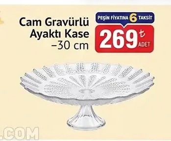 Cam Gravürlü Ayaklı Kase 30Cm
