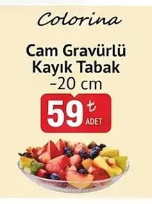Colorina Cam Gravürlü Kayık Tabak -20 Cm