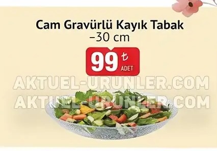 Cam Gravürlü Kayık Tabak -30 Cm