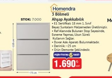 Homendra 3 Bölmeli Ahşap Ayakkabılık