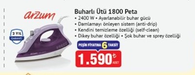 Arzum Buharlı Ütü 1800 Peta
