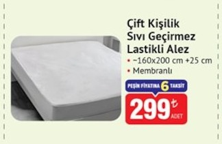 Çift Kişilik Sıvı Geçirmez Lastikli Alez 160X200+25 Cm Membranlı
