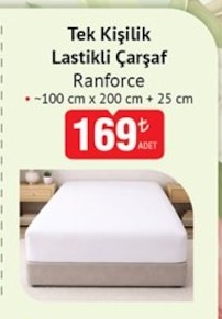 Tek Kişilik Lastikli Çarşaf Ranforce ~100 Cm X 200 Cm + 25 Cm