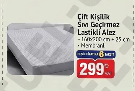 Çift Kişilik Sıvı Geçirmez Lastikli Alez 160X200 Cm + 25 Cm