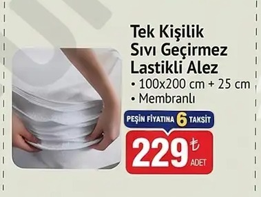 Tek Kişilik Sıvı Geçirmez Lastikli Alez 100X200 Cm + 25 Cm