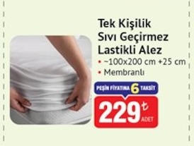 Tek Kişilik Sivi Geçirmez Lastikli Alez 100X200+25 Cm Membranli