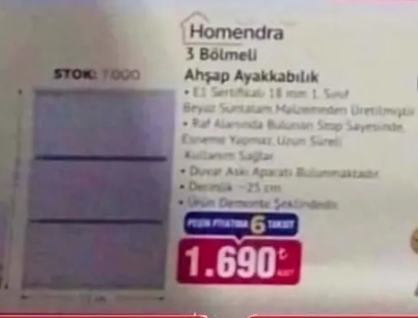 Homendra 3 Bölmeli Ahşap Ayakkabılık